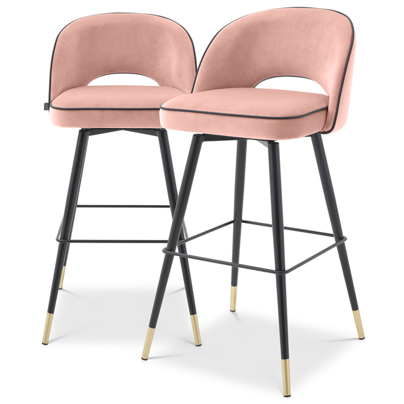Комплект барных стульев Eichholtz Bar Stool Cliff set of 2 nude Розовый пастельный Черный Латунь Комплект барных стульев Eichholtz Bar Stool Cliff set of 2 nude Розовый пастельный Черный Латунь в Челябинске | Loft Concept