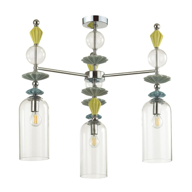 Люстра Iris Glass Chandelier candy 3 chrome Прозрачное Стекло Прозрачный зеленый Желтый Хром Люстра Iris Glass Chandelier candy 3 chrome Прозрачное Стекло Прозрачный зеленый Желтый Хром в Челябинске | Loft Concept