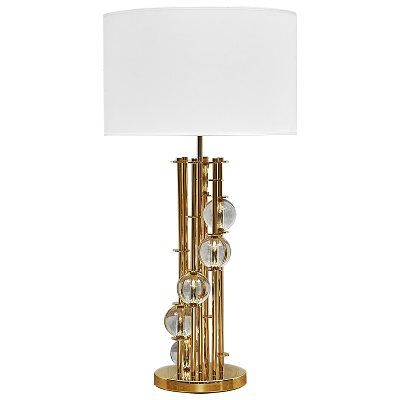 Настольная лампа с абажуром и стеклянными шарами Rizwan Lamp Золотой Белый Прозрачное Стекло Настольная лампа с абажуром и стеклянными шарами Rizwan Lamp Золотой Белый Прозрачное Стекло в Челябинске | Loft Concept