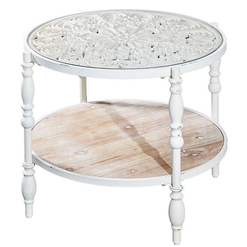 Журнальный столик из натурального дерева в винтажном стиле Openwork Coffee Table Белый в Челябинске | Loft Concept 