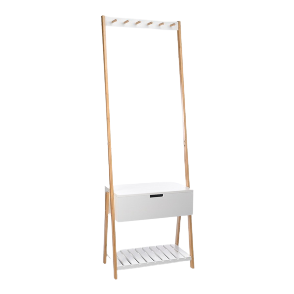 Вешалка для прихожей Сканди White & Beige Bamboo Белый Бежевый Вешалка для прихожей Сканди White & Beige Bamboo Белый Бежевый в Челябинске | Loft Concept