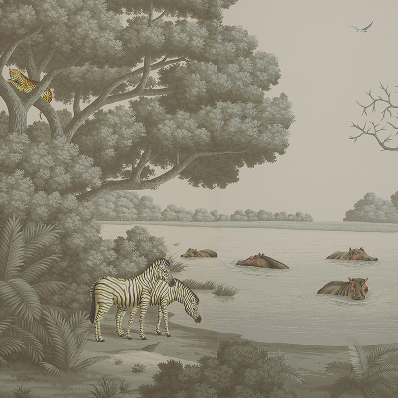 Обои ручная роспись African Savannah Eden on Crystal Grey scenic paper Обои ручная роспись African Savannah Eden on Crystal Grey scenic paper в Челябинске | Loft Concept