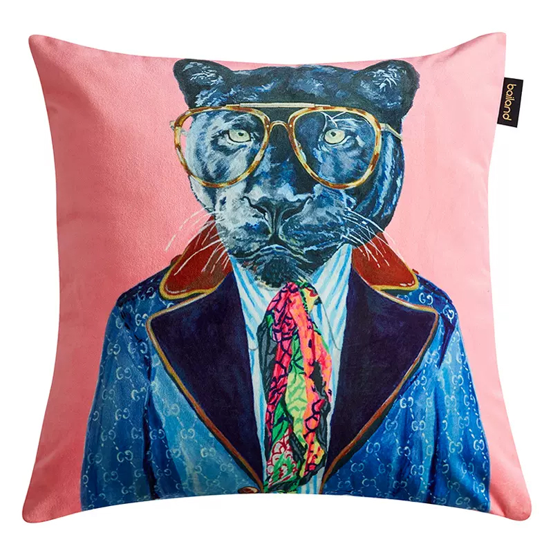 Декоративная подушка Стиль Gucci Panther Fashion Animals Cushion Pink Розовый Синий Мульти Декоративная подушка Стиль Gucci Panther Fashion Animals Cushion Pink Розовый Синий Мульти в Челябинске | Loft Concept