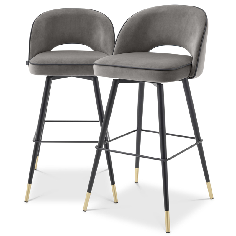 Комплект барных стульев Eichholtz Bar Stool Cliff set of 2 grey Черный Латунь Серый в Челябинске | Loft Concept 