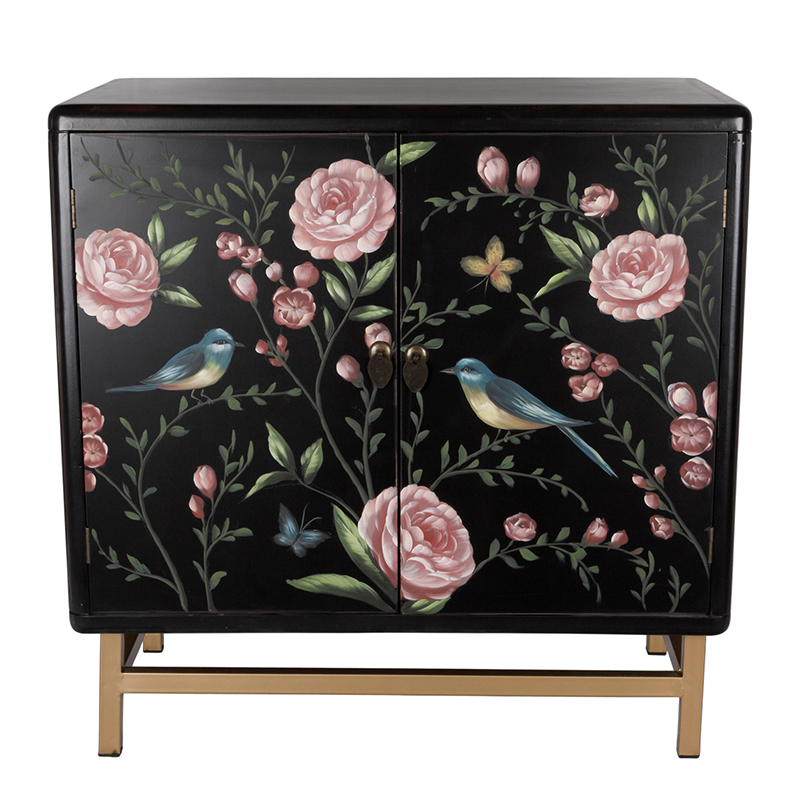 Комод с росписью птицы и цветы Black Chest Of Drawers Peonies Черный Черный Золотой Мульти Комод с росписью птицы и цветы Black Chest Of Drawers Peonies Черный Черный Золотой Мульти в Челябинске | Loft Concept
