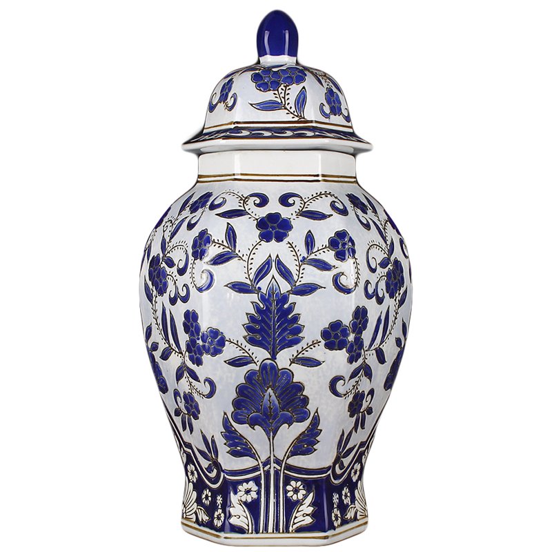 Ваза с крышкой BLUE PATTERN ornament Белый Синий Ваза с крышкой BLUE PATTERN ornament Белый Синий в Челябинске | Loft Concept