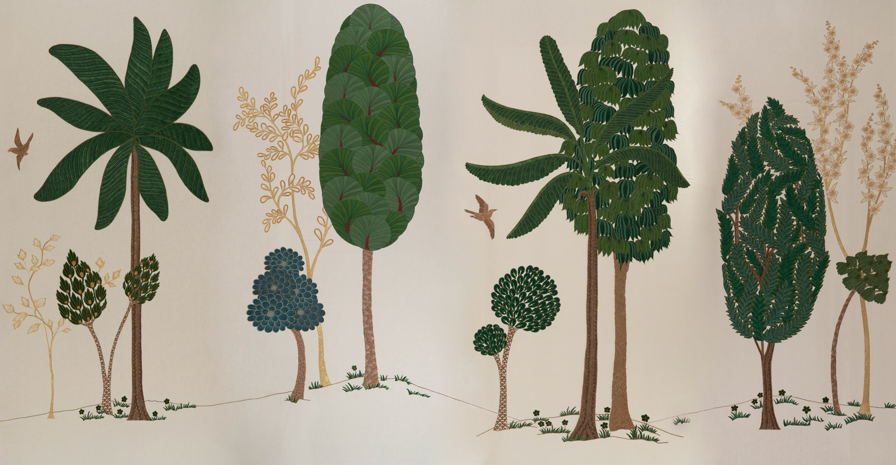 Обои ручная роспись Mughal Trees Original colourway on linen - постер Loft-Concept в Челябинске