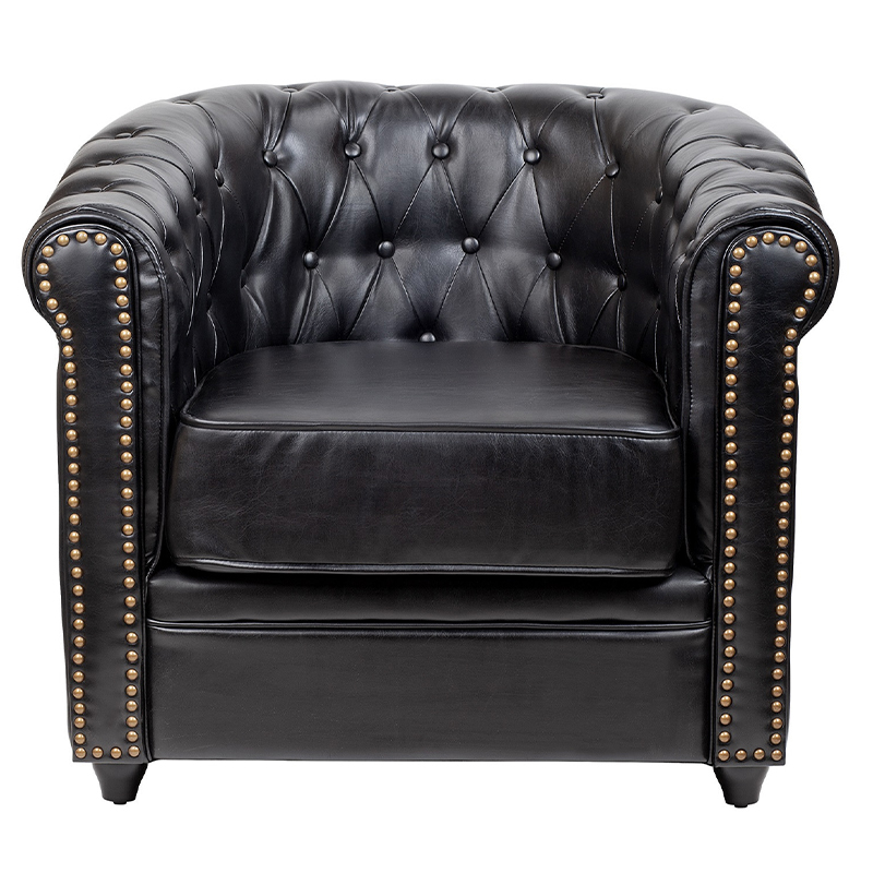Кресло кожаное с мягкими подлокотниками на 4-х деревянных ножках Logan Leather Armchair black Черный Кресло кожаное с мягкими подлокотниками на 4-х деревянных ножках Logan Leather Armchair black Черный в Челябинске | Loft Concept