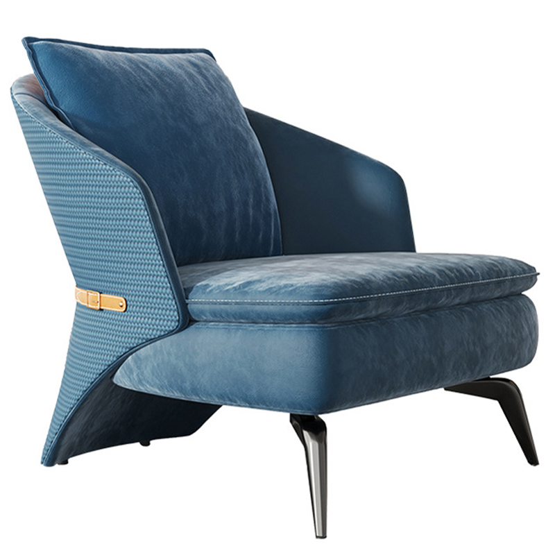 Кресло Albie Armchair Blue Синий Бежевый Темный хром Кресло Albie Armchair Blue Синий Бежевый Темный хром в Челябинске | Loft Concept