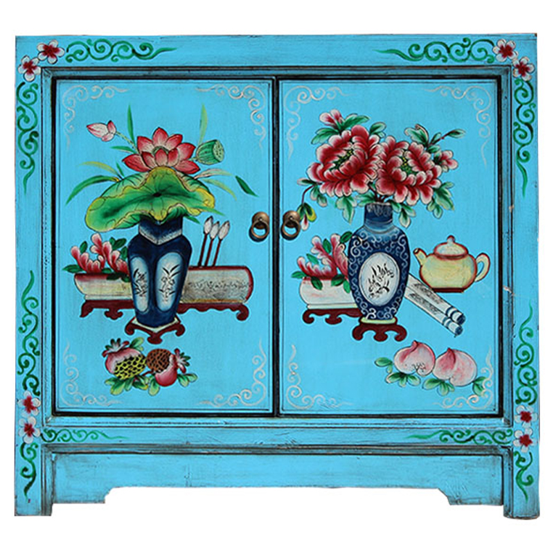 Бирюзовый комод в Китайском стиле ручная роспись Chinese Chest of Drawers Бирюзовый Мульти Бирюзовый комод в Китайском стиле ручная роспись Chinese Chest of Drawers Бирюзовый Мульти в Челябинске | Loft Concept