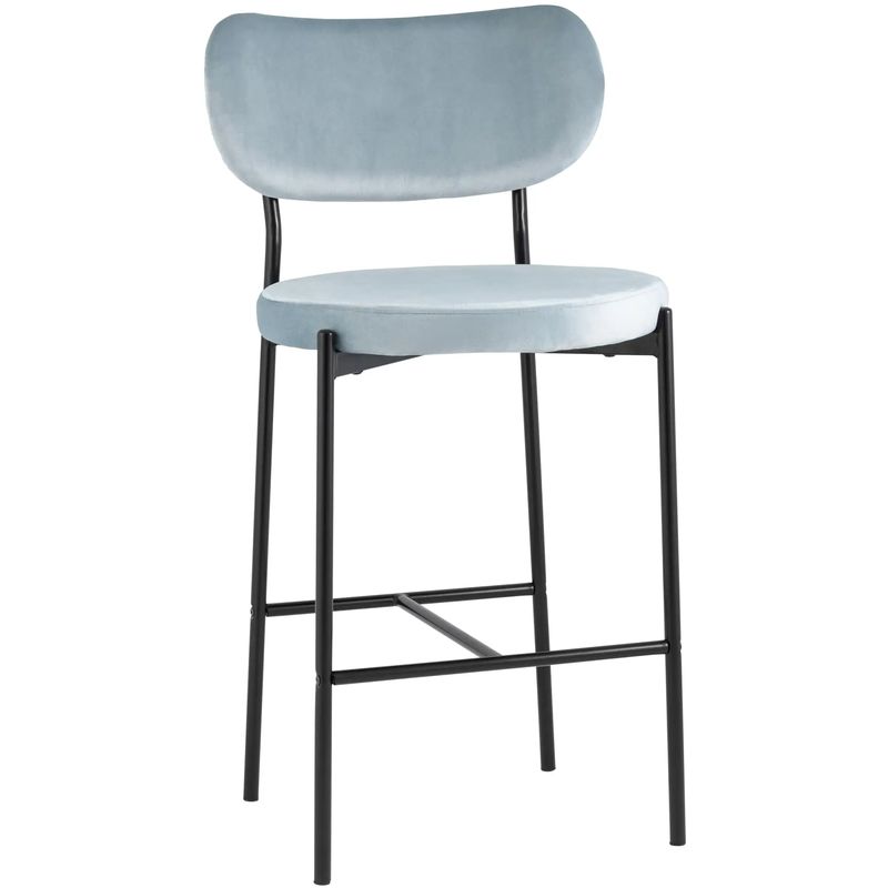 Барный Стул Alfie Chair Черные ножки Голубой Велюр Голубой Черный Барный Стул Alfie Chair Черные ножки Голубой Велюр Голубой Черный в Челябинске | Loft Concept