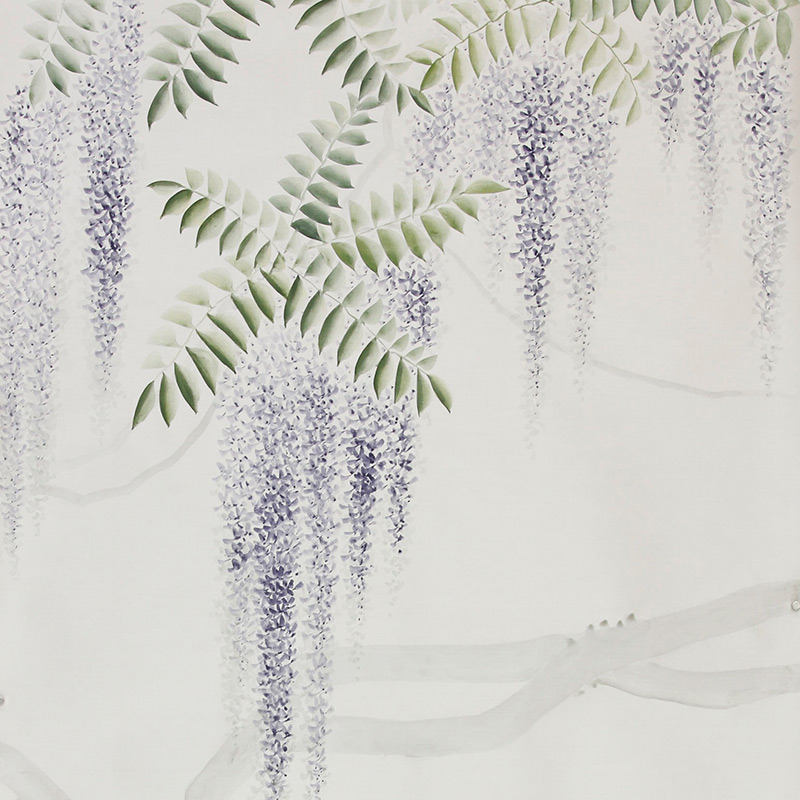Обои в японском стиле Wisteria Lavender on Natural Mica metallic silk  в Челябинске | Loft Concept 