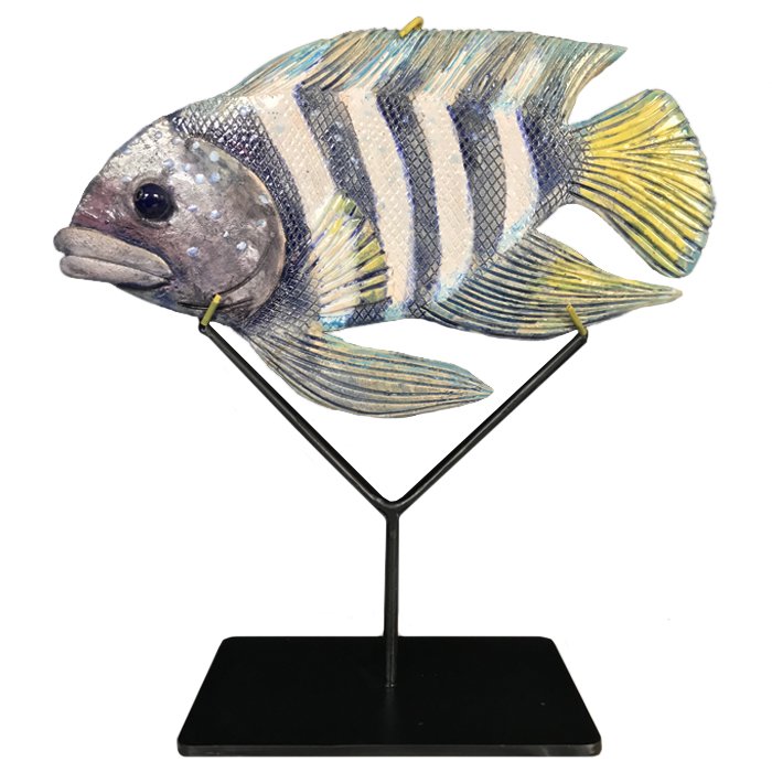 Статуэтка на подставке Striped Fish Серый Черный Белый Статуэтка на подставке Striped Fish Серый Черный Белый в Челябинске | Loft Concept