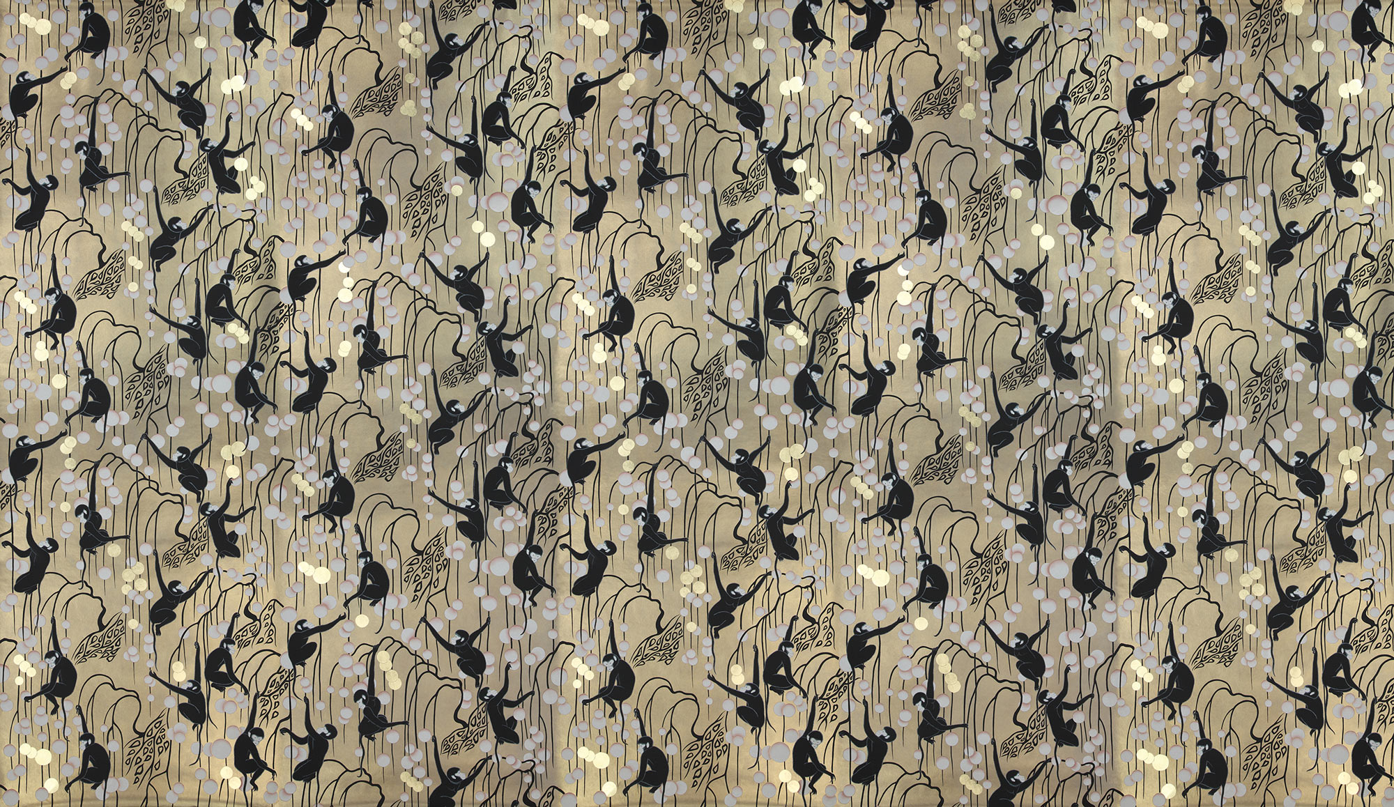 Обои ручная роспись Deco Monkeys Special Colourway on Brushed Gold gilded paper Обои ручная роспись Deco Monkeys Special Colourway on Brushed Gold gilded paper - постер Loft-Concept в Челябинске
