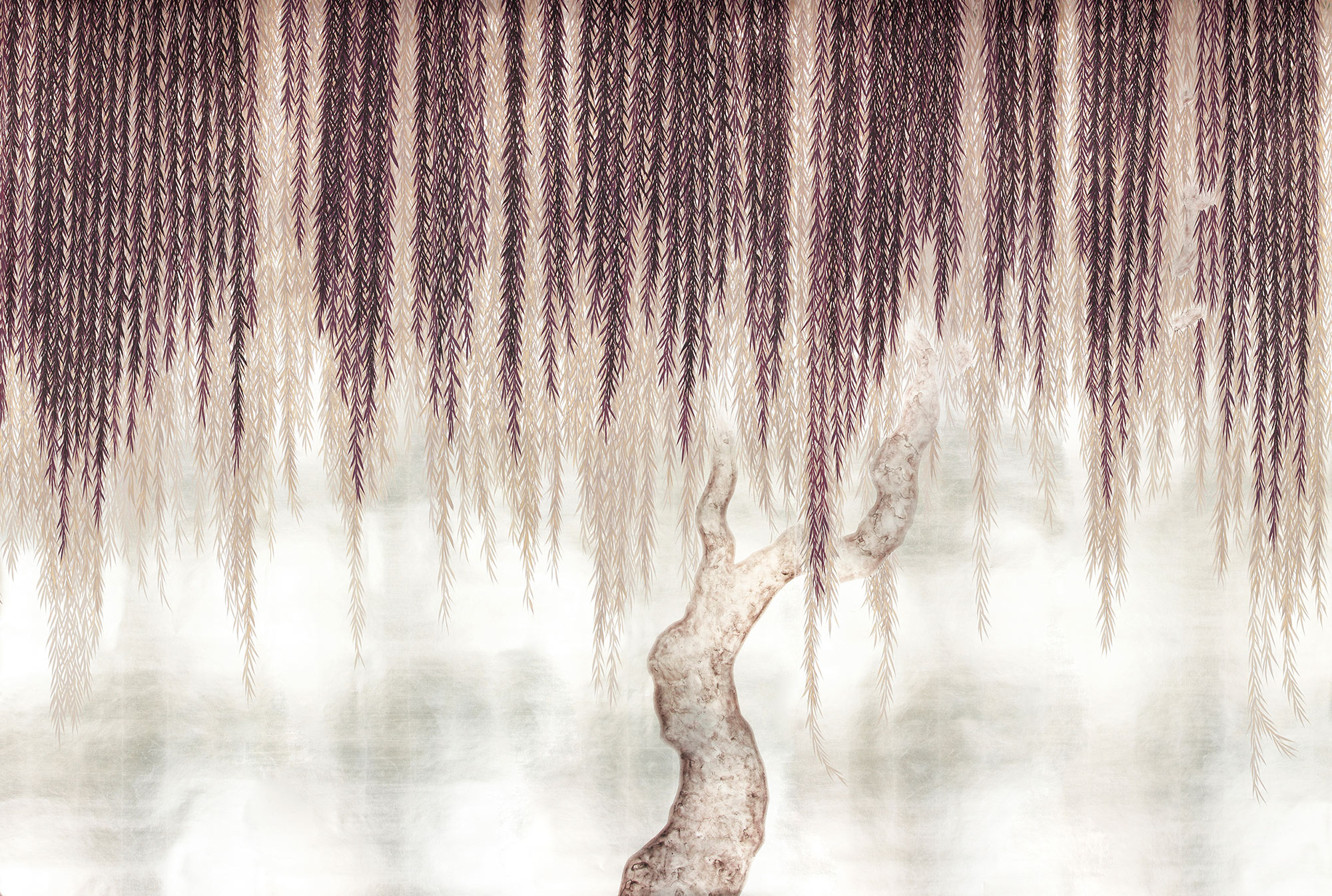 Обои ручная роспись Willow Boysenberry on White Metal gilded paper Обои ручная роспись Willow Boysenberry on White Metal gilded paper - постер Loft-Concept в Челябинске