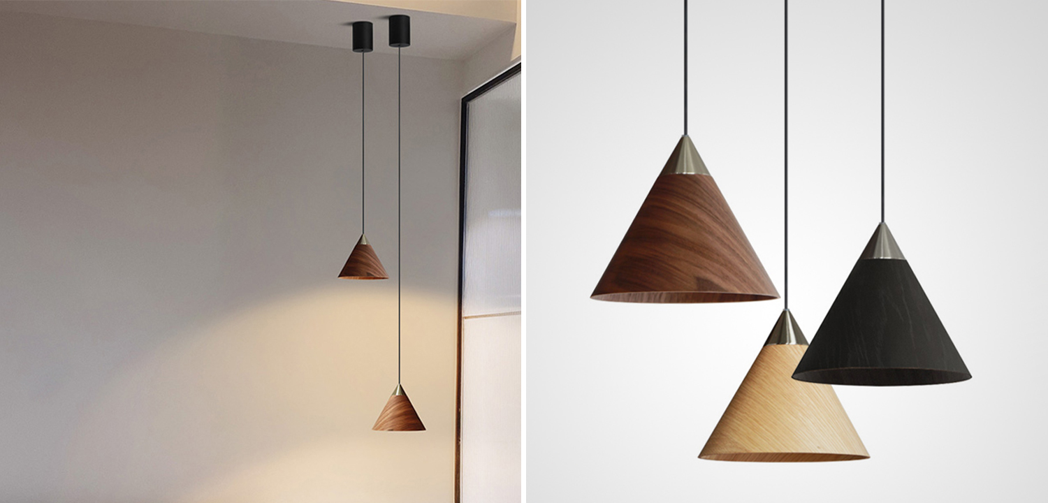 Подвесной светильник с коническим абажуром из темного и светлого дерева CALEB Walnut - фото