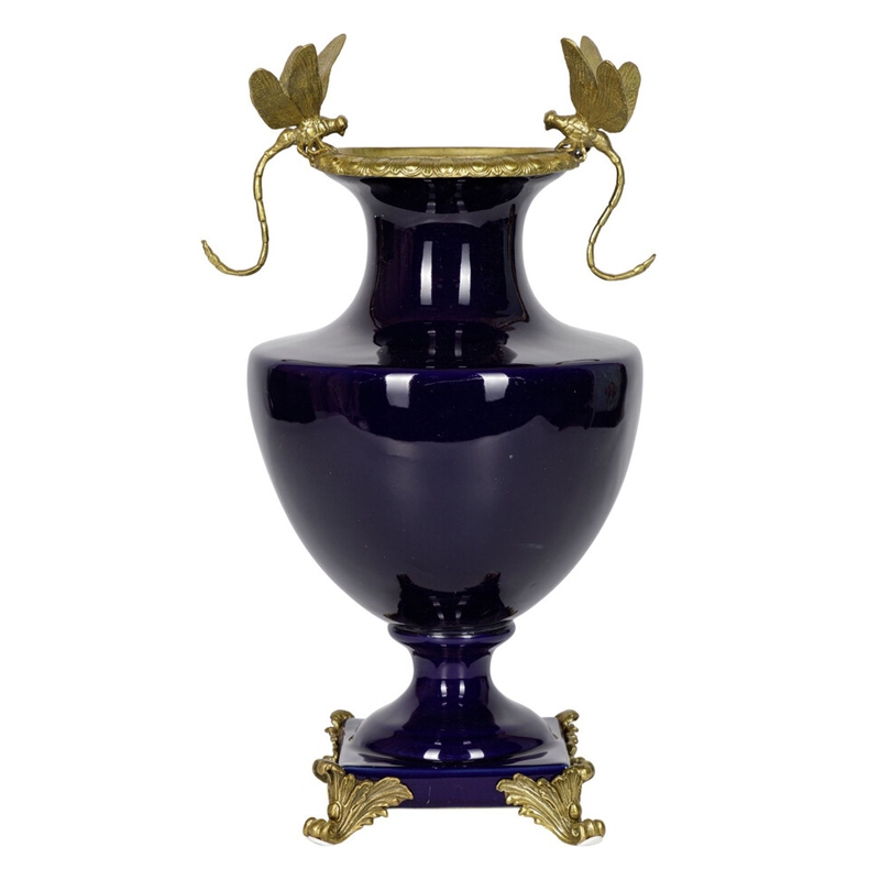 Ваза темно-синего цвета из фарфора с бронзовыми стрекозами Eden Garden porcelain and bronze Темно-синий Бронза Ваза темно-синего цвета из фарфора с бронзовыми стрекозами Eden Garden porcelain and bronze Темно-синий Бронза в Челябинске | Loft Concept