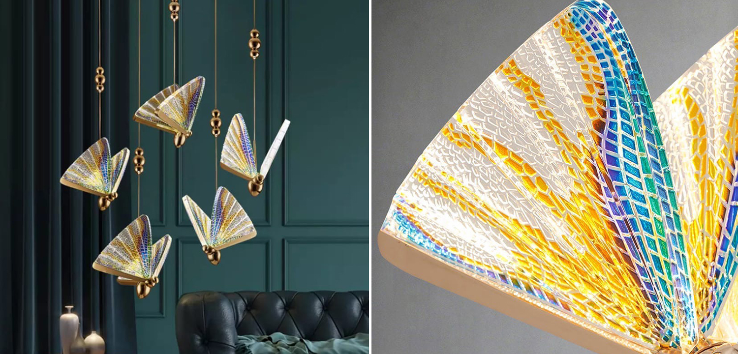 Butterfly Pendant Lamp Colored glass J - фото