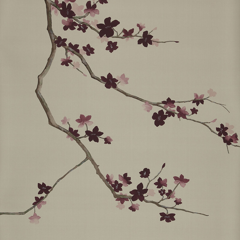 Обои ручная роспись Cherry Tree Special Colourway on Icefield dyed silk  в Челябинске | Loft Concept 