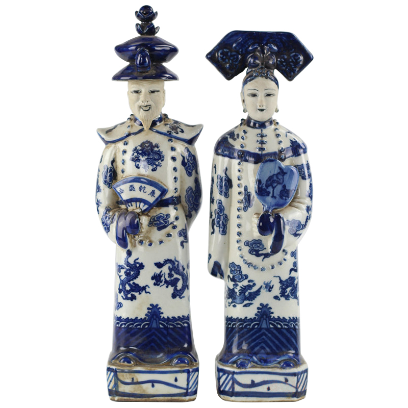 Комплект из двух статуэток Emperor and Empress set 2 Синий Белый Комплект из двух статуэток Emperor and Empress set 2 Синий Белый в Челябинске | Loft Concept