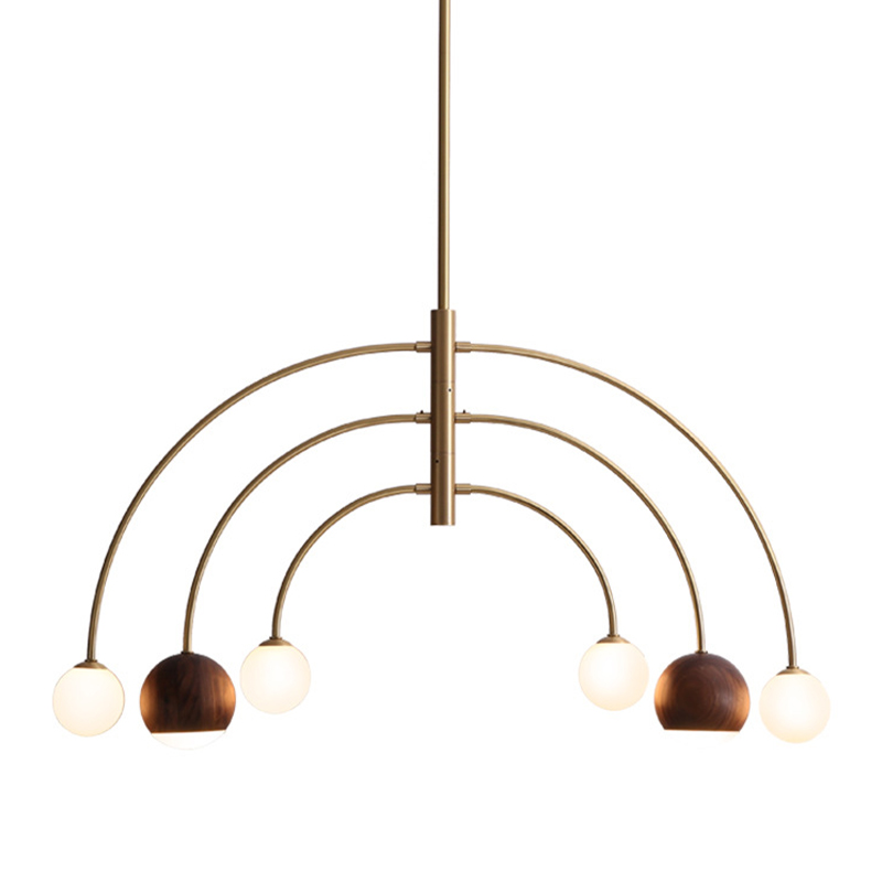 Люстра Wynne Metal Arch Wooden Chandelier Латунь Белое матовое стекло Коричневый Люстра Wynne Metal Arch Wooden Chandelier Латунь Белое матовое стекло Коричневый в Челябинске | Loft Concept