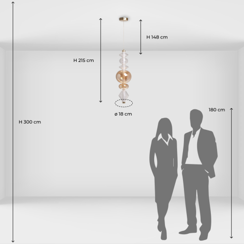 Подвесной светильник с вертикальной композицией из прозрачных и янтарных стеклянных шаров и ромбов Gabriel Scott Luna в Челябинске