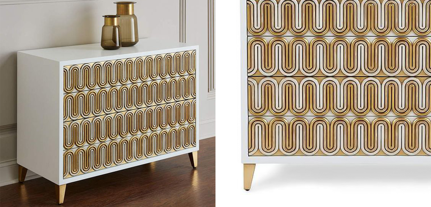 Комод Park Avenue Brass Wave Pattern Chest of Drawers - фото