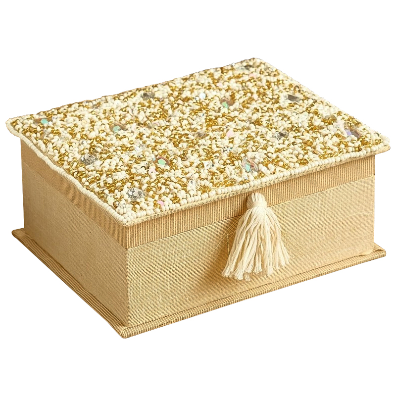 Шкатулка с вышивкой из бисера Odilia Beads Embroidery Box Бежевый Золотой Шкатулка с вышивкой из бисера Odilia Beads Embroidery Box Бежевый Золотой в Челябинске | Loft Concept