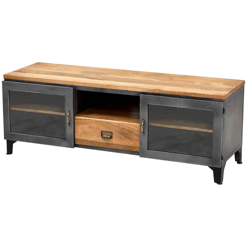 TV-тумба в стиле Лофт Russell TV Stand Латунь Древесина Графитовый TV-тумба в стиле Лофт Russell TV Stand Латунь Древесина Графитовый в Челябинске | Loft Concept