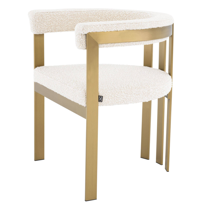 Стул Eichholtz Dining Chair Clubhouse boucle cream Кремовый Латунь в Челябинске | Loft Concept 
