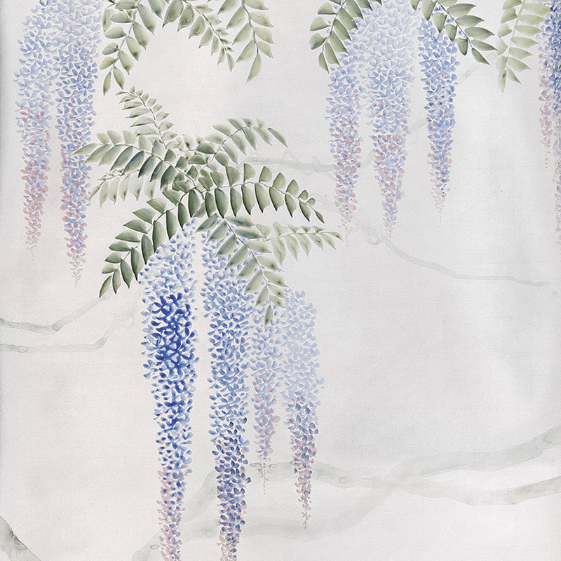Обои в Японском стиле Wisteria Colourway SC-97 on Sterling Silver gilded silk  в Челябинске | Loft Concept 