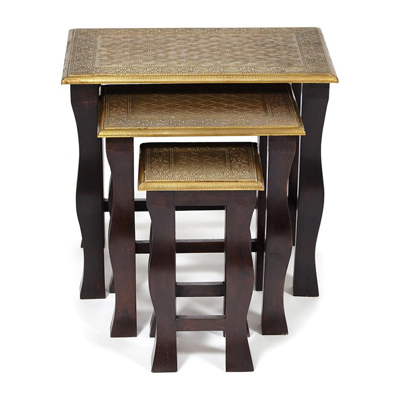 Комплект приставных столов Antique Indian Brass Mango Wood Tables Коричневый Латунь Комплект приставных столов Antique Indian Brass Mango Wood Tables Коричневый Латунь в Челябинске | Loft Concept