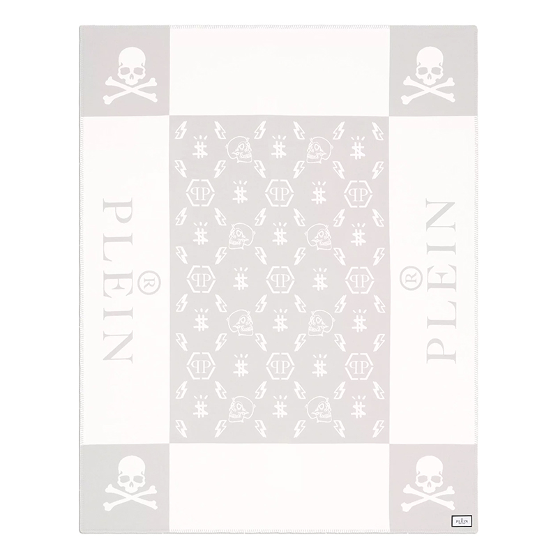 Плед Philipp Plein Plaid Cashmere Skull Grey Серый Белый Плед Philipp Plein Plaid Cashmere Skull Grey Серый Белый в Челябинске | Loft Concept