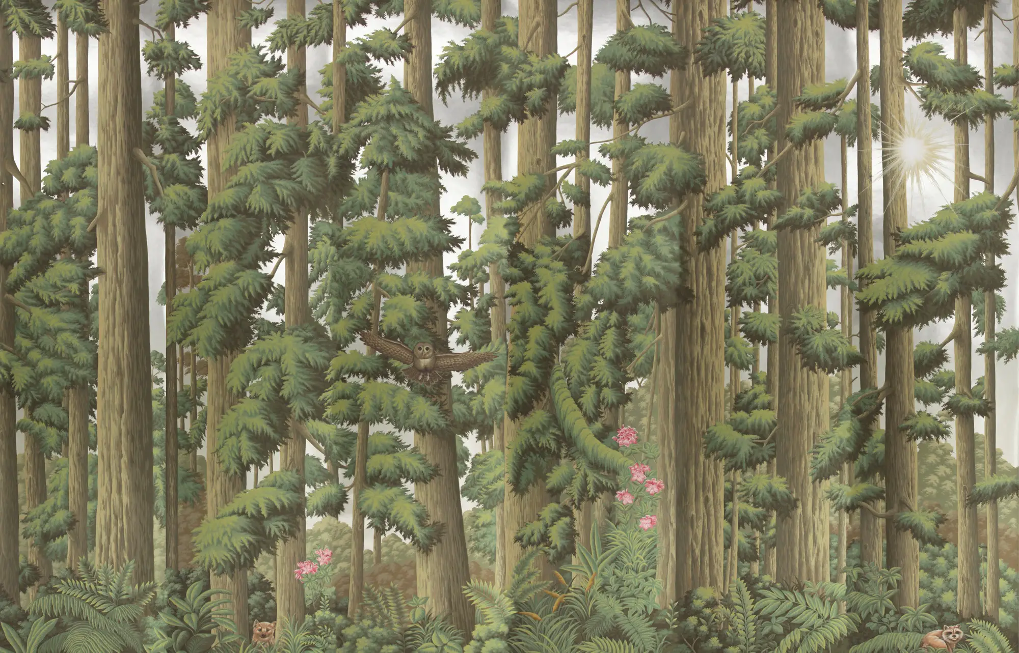 Обои ручная роспись Redwoods Sequoia on Sterling Silver gilded paper Обои ручная роспись Redwoods Sequoia on Sterling Silver gilded paper - постер Loft-Concept в Челябинске