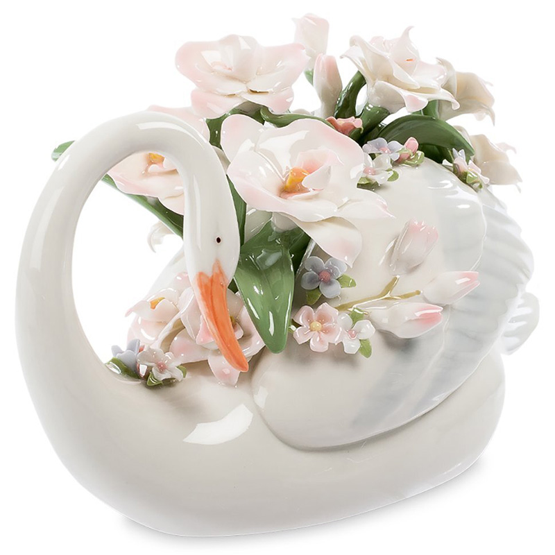 Статуэтка фарфоровая Лебедь с цветами Charming Statuette Белый Розовый Зеленый Оранжевый Статуэтка фарфоровая Лебедь с цветами Charming Statuette Белый Розовый Зеленый Оранжевый в Челябинске | Loft Concept