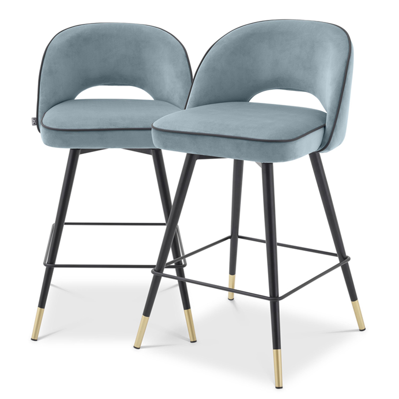 Комплект полубарных стульев Eichholtz Counter Stool Cliff set of 2 blue Голубой пастельный Черный Латунь Комплект полубарных стульев Eichholtz Counter Stool Cliff set of 2 blue Голубой пастельный Черный Латунь в Челябинске | Loft Concept
