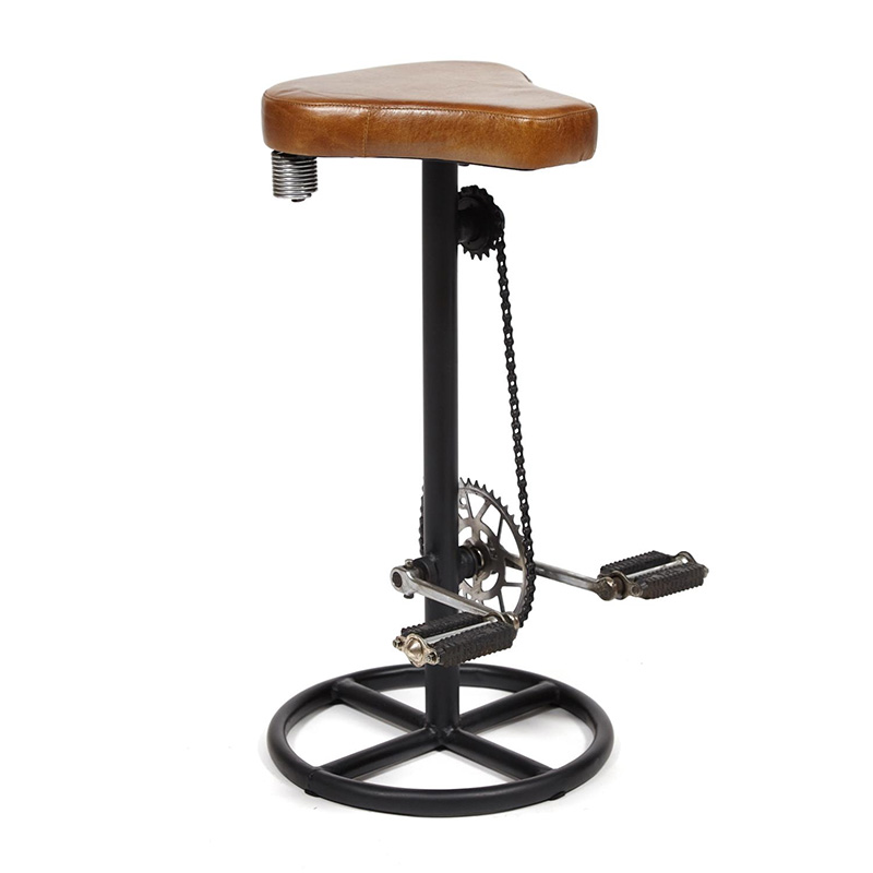 Барный стул с педалями от велосипеда Industrial leather bar stool with bicycle pedals Коричневый Черный в Челябинске | Loft Concept 