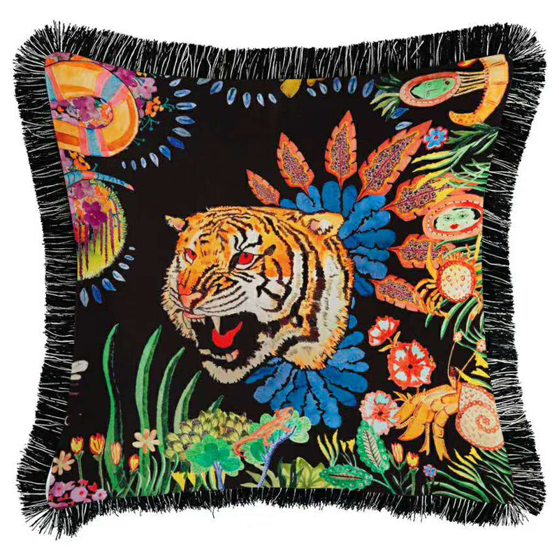Декоративная подушка Cтиль Gucci Flower Tiger Черный Мульти Декоративная подушка Cтиль Gucci Flower Tiger Черный Мульти в Челябинске | Loft Concept