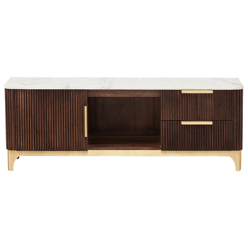 ТВ-тумба Baier Wood TV Stand Латунь Коричневый Белый Мрамор Bianco ТВ-тумба Baier Wood TV Stand Латунь Коричневый Белый Мрамор Bianco в Челябинске | Loft Concept