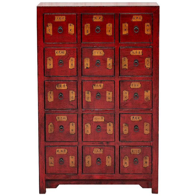 Комод в китайском стиле с маленькими выдвижными ящиками Red Chest of Drawers Red Коричневый Красный в Челябинске | Loft Concept 
