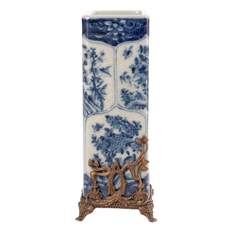 Ваза высокая с орнаментом White Ornament Vases Синий Белый Ваза высокая с орнаментом White Ornament Vases Синий Белый в Челябинске | Loft Concept