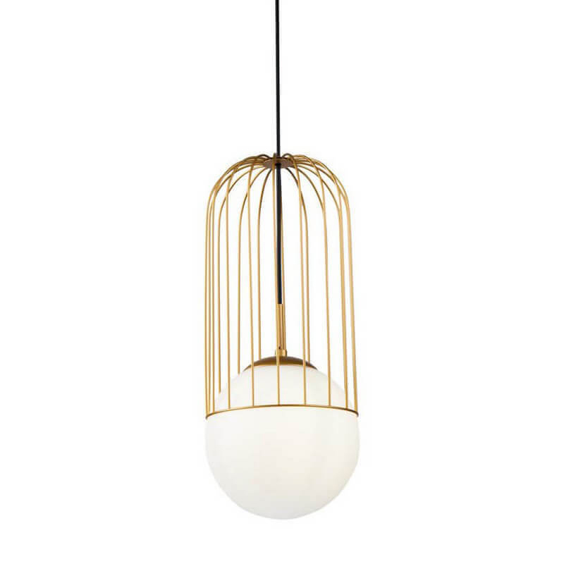 Подвесной светильник Cage Ball Pendant Глянцевое золото Белый в Челябинске | Loft Concept 