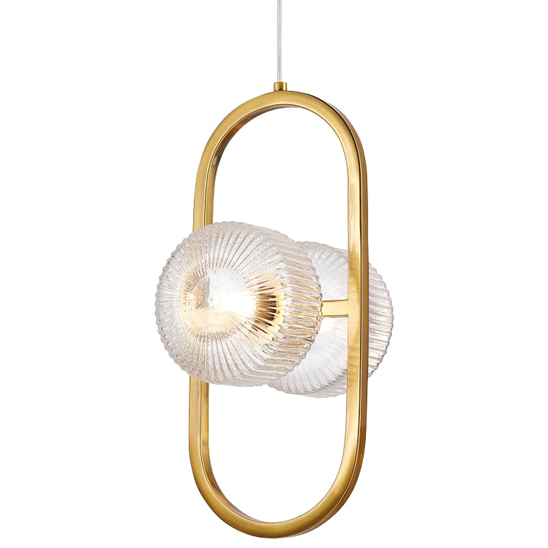 Подвесной светильник с рельефными плафонами Blown Glass Латунь Прозрачный Подвесной светильник с рельефными плафонами Blown Glass Латунь Прозрачный в Челябинске | Loft Concept