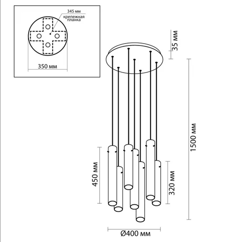 Люстра каскадная с 7-ю цилиндрическими плафонами из стекла Luminous Cylinders в Челябинске
