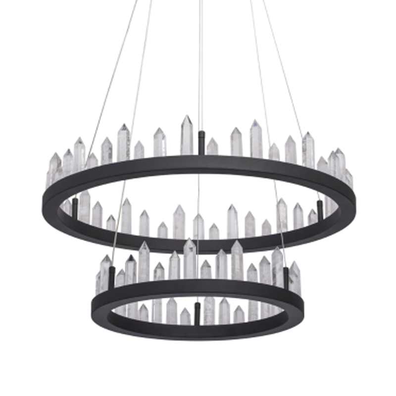 Люстра с двумя кольцами черного цвета с хрустальными элементами QUARTZ CRYSTAL Черный Прозрачный в Челябинске | Loft Concept 