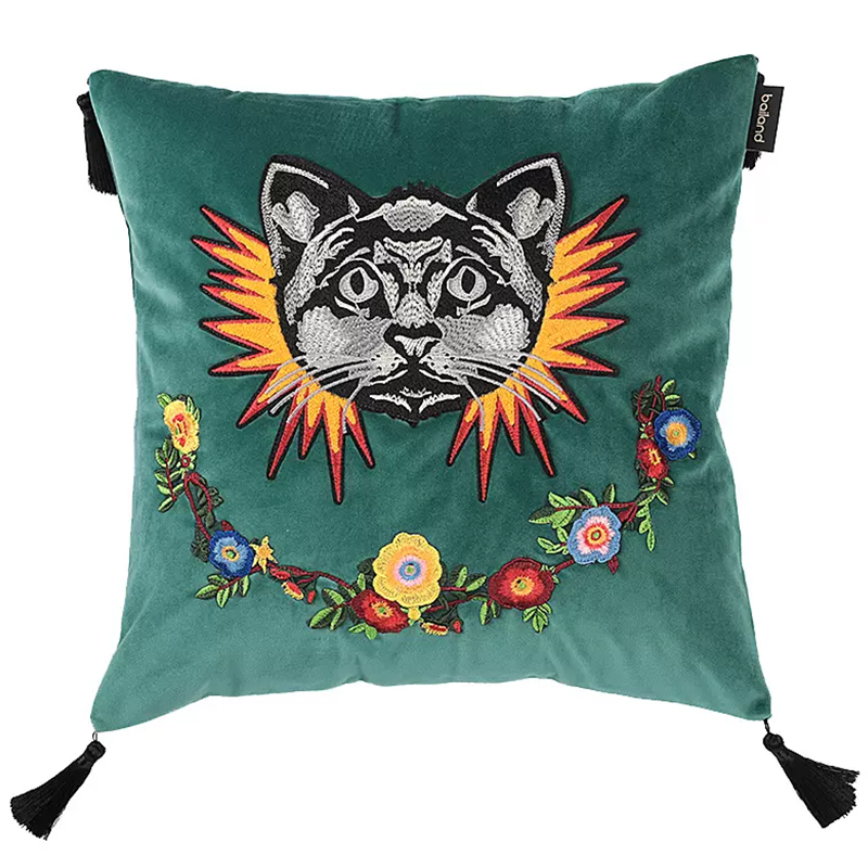Декоративная подушка с вышивкой Стиль Gucci Cat Cushion Декоративная подушка с вышивкой Стиль Gucci Cat Cushion в Челябинске | Loft Concept