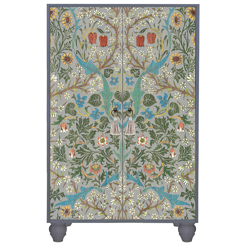 Шкаф с цветочным узором на дверцах Floral Print Cabinet Grey Серый Мульти Шкаф с цветочным узором на дверцах Floral Print Cabinet Grey Серый Мульти в Челябинске | Loft Concept