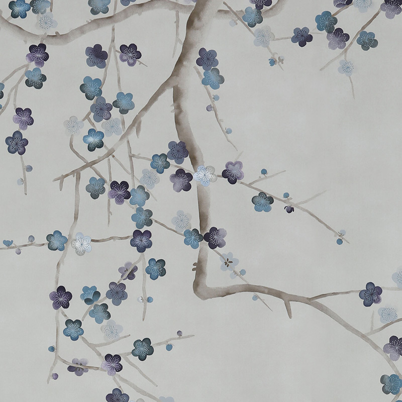 Обои ручная роспись Plum Blossom Colourway SC-81 on Oyster Shell metallic silk  в Челябинске | Loft Concept 