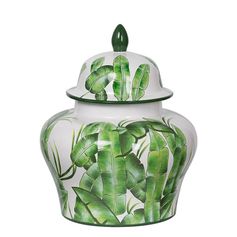 Ваза с зелёными листьями и крышкой Vase Green Leaves Белый Зеленый Ваза с зелёными листьями и крышкой Vase Green Leaves Белый Зеленый в Челябинске | Loft Concept