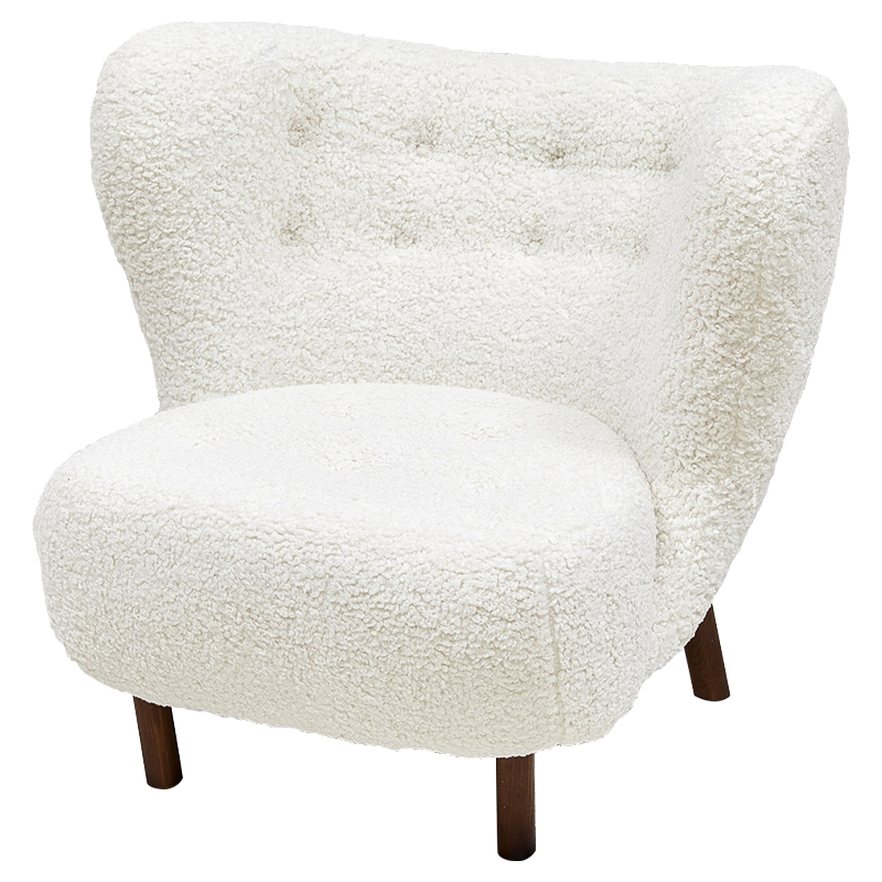 Дизайнерское кресло Boucle Neve White Armchair с обивкой букле и ножками из массива ясеня Белый Коричневый Дизайнерское кресло Boucle Neve White Armchair с обивкой букле и ножками из массива ясеня Белый Коричневый в Челябинске | Loft Concept